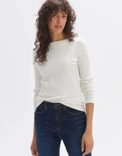 Opus Rippenshirt Sovke langarm weiß, grün S23  10144311105100