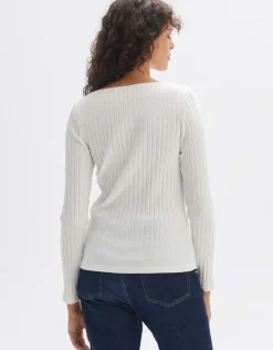 Opus Rippenshirt Sovke langarm weiß, grün S23  10144311105100