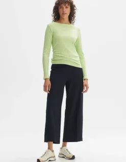 Opus Rippenshirt Sovke langarm weiß, grün S23  10144311105100