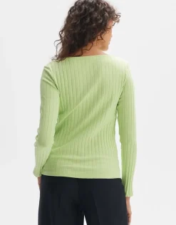 Opus Rippenshirt Sovke langarm weiß, grün S23  10144311105100