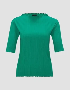 OPUS Shirt Sopami Plissee- Ware gekringelte Kanten Stehkragen grün S23 10195011541207