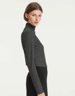 OPUS Streifenshirt Sibyla Rollkragen feine Streifen schwarz S22 10094410751145