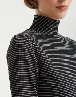 OPUS Streifenshirt Sibyla Rollkragen feine Streifen schwarz S22 10094410751145