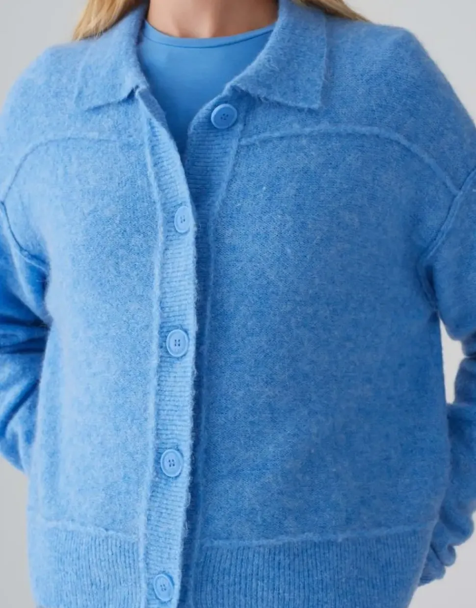 OPUS Strickjacke DANEKE Knopfleiste Mohair blau S15 10350912559100
