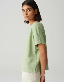 OPUS Strukturiertes Shirt SUPPI Batwing  FIT grün / weiss S15 10386613109100