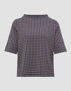 OPUS Sweatshirt Gadeni retro Jacquard-Struktur kurzarm  lila S23 2226111518207