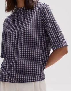 OPUS Sweatshirt Gadeni retro Jacquard-Struktur kurzarm  lila S23 2226111518207