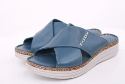 PETER ERIKSON Damen Pantolette Leder Comfort-Fußbett blau S14 241661