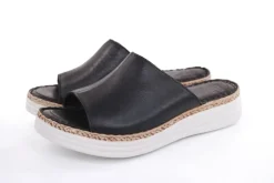PETER ERIKSON Damen Pantolette Leder Comfort- Fußbett weiß, schwarz S13 231536