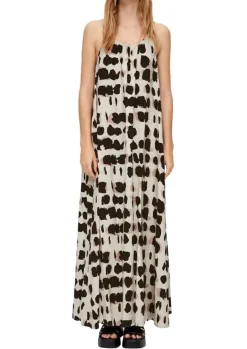 QS designed by Feines Sommerkleid aus Viskose beige/schwarz S13  2128175