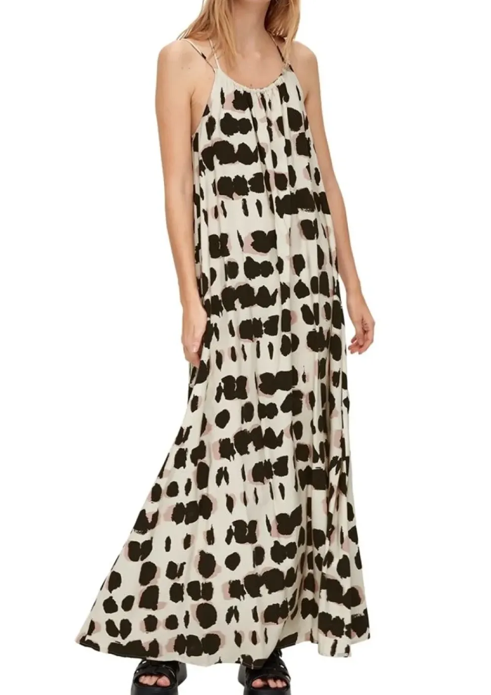 QS designed by Feines Sommerkleid aus Viskose beige/schwarz S13 2128175