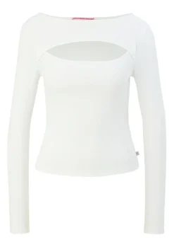 QS designed by Langarmshirt mit Cut-Out weiß, schwarz S13 2127642