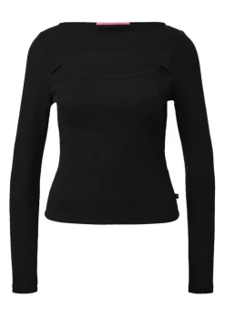 QS designed by Langarmshirt mit Cut-Out weiß, schwarz S13 2127642