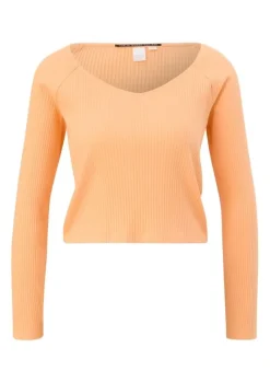 QS designed by Longsleeve mit Rippstruktur orange, blau S13 2127640