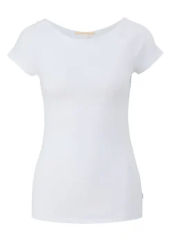 QS designed by Shirt aus Baumwollstretch weiß, orange, schwarz S13  2131449