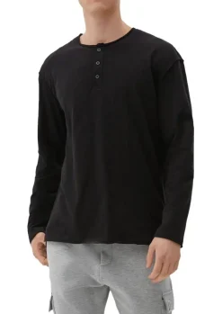 QS designed by Shirt in Flammgarnstruktur braun, schwarz S22  2124127