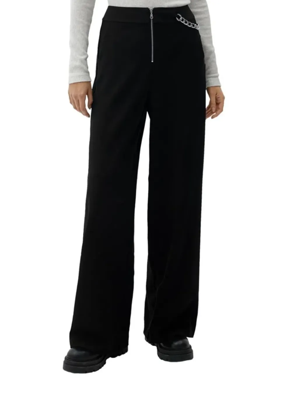 QS designed by Stoffhose Kettendetail weites Bein schwarz S22 2125265