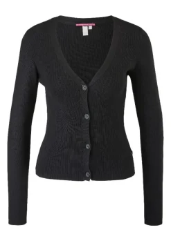 QS designed by Strickjacke aus Viskosemix schwarz, rosa, blau S22  2119007