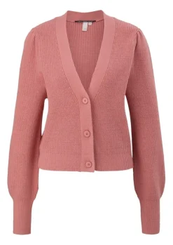 QS designed by Strickjacke Viskosemix V-Ausschnitt Knopfleiste  rosa, grün S22 2124662