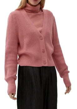 QS designed by Strickjacke Viskosemix V-Ausschnitt Knopfleiste rosa, grün S22 2124662