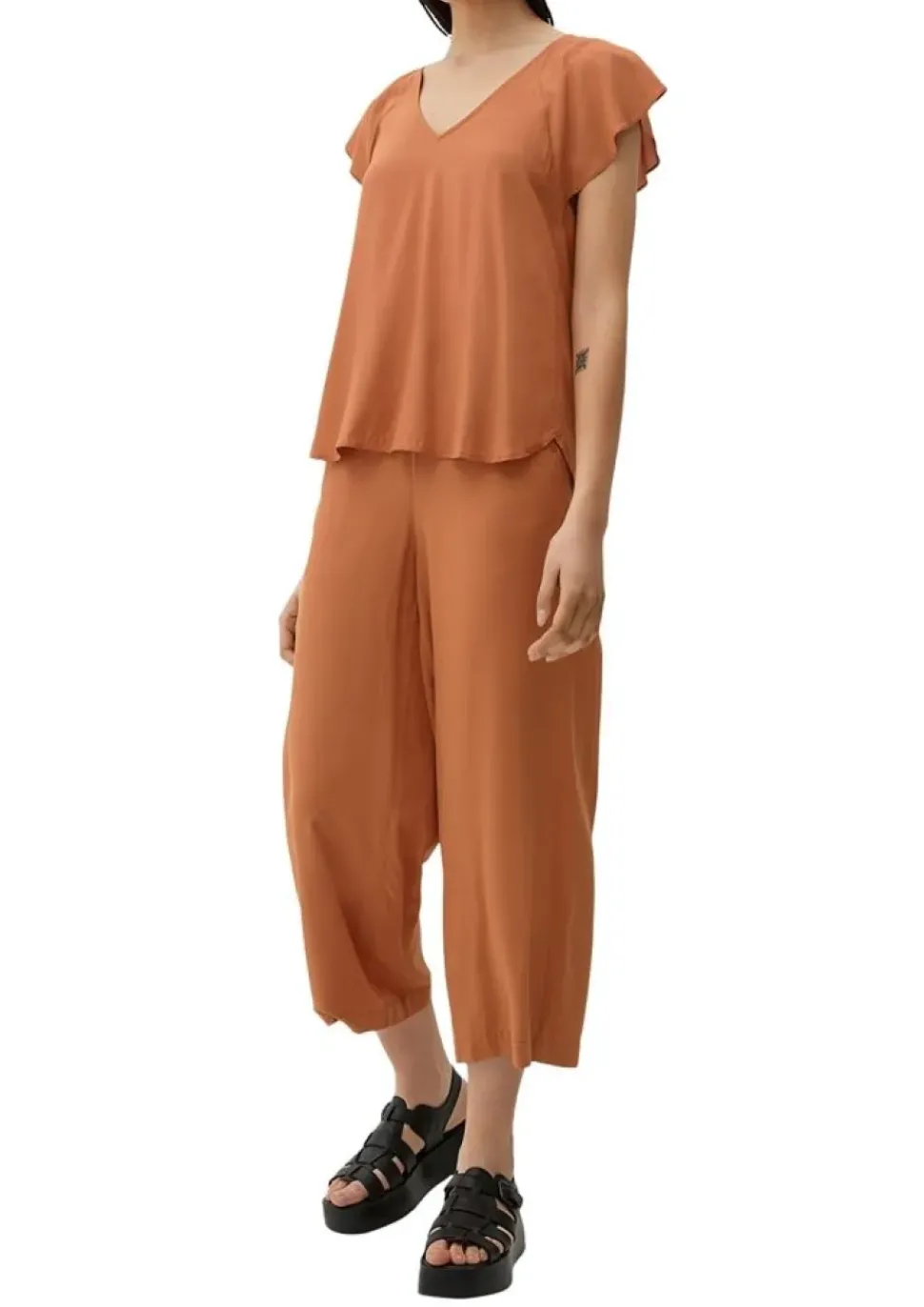 QS designed by Viskosebluse mit V-Ausschnitt braun S13 2130779