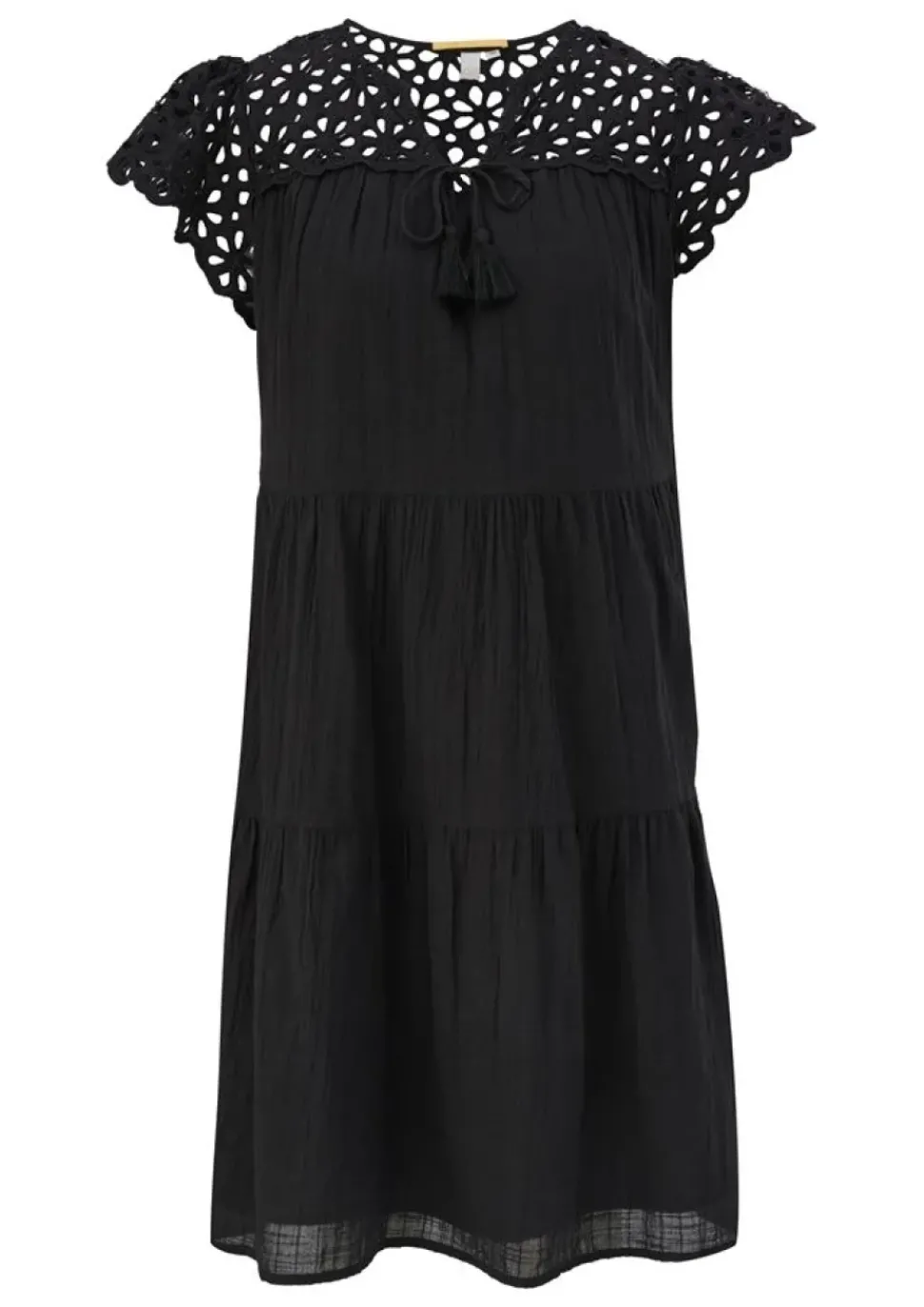 QS designed by Volantkleid mit Broderie Anglaise schwarz S13 2125550