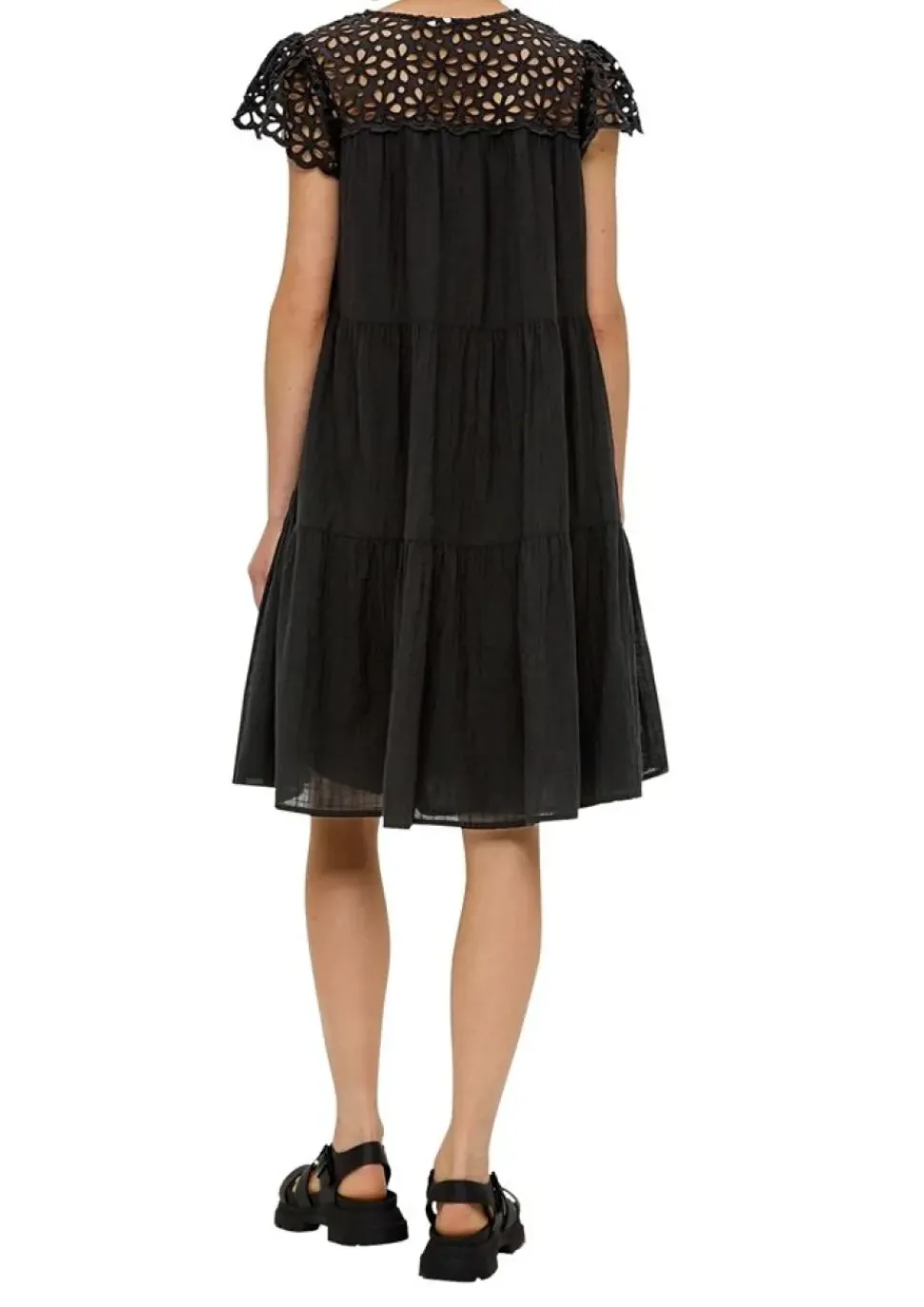 QS designed by Volantkleid mit Broderie Anglaise schwarz S13 2125550