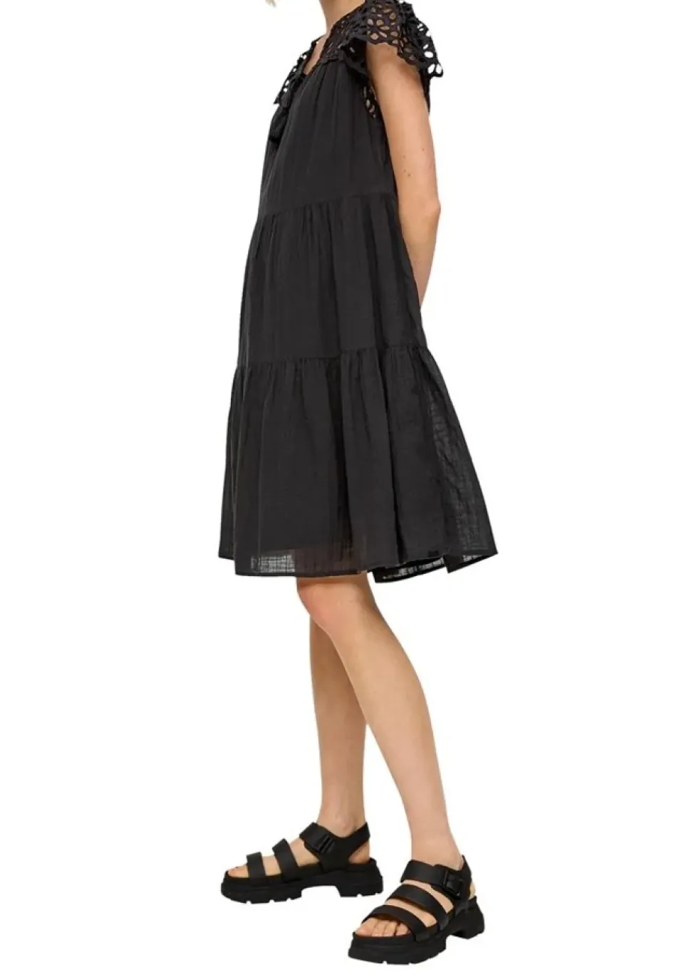 QS designed by Volantkleid mit Broderie Anglaise schwarz S13 2125550