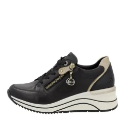 Remonte by ELLE Damen Sneaker Leder Wechselfußbett Keilabsatz schwarz S23 D0T03-01