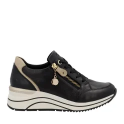 Remonte by ELLE Damen Sneaker Leder Wechselfußbett Keilabsatz schwarz S23 D0T03-01
