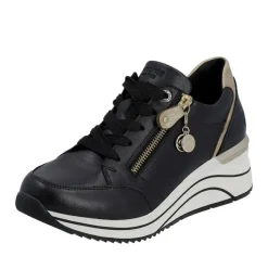 Remonte by ELLE Damen Sneaker Leder Wechselfußbett Keilabsatz schwarz S23 D0T03-01