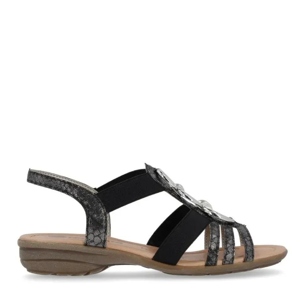 Remonte Damen Sandale Gummizug Schmuckelemente schwarz S14 R3605-02