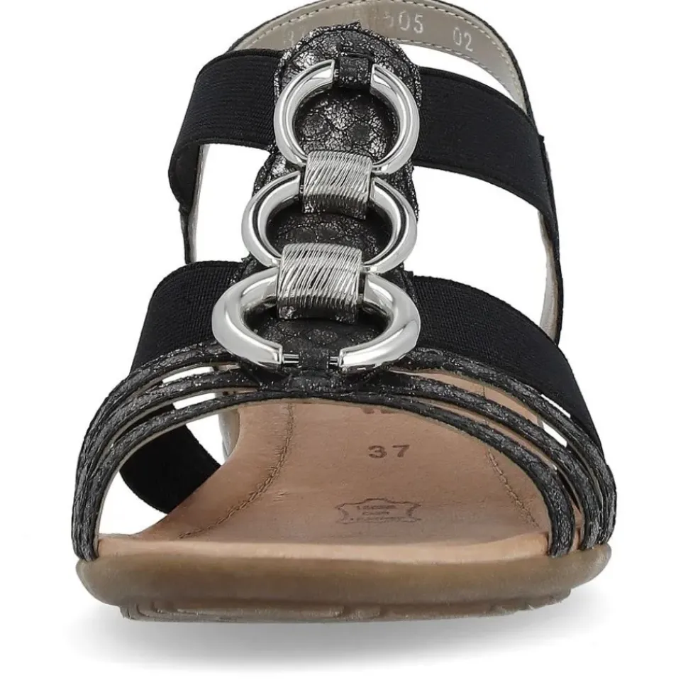 Remonte Damen Sandale Gummizug Schmuckelemente schwarz S14 R3605-02