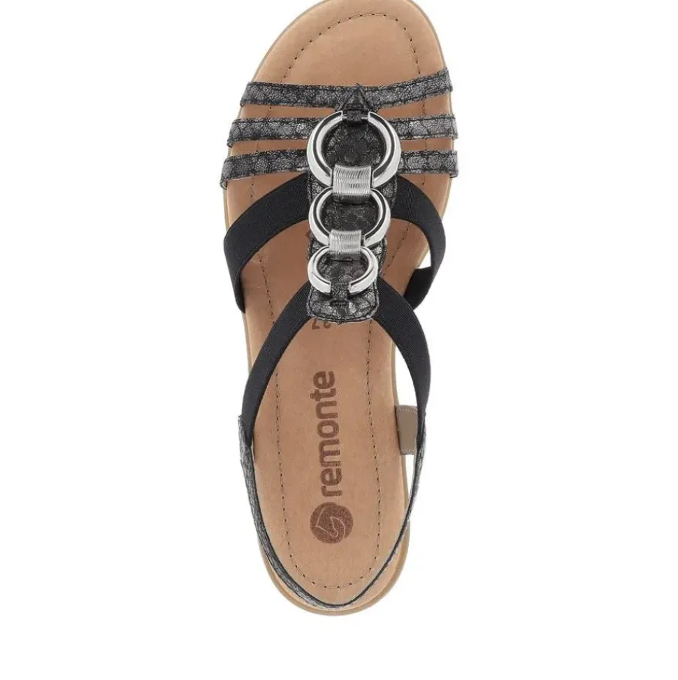 Remonte Damen Sandale Gummizug Schmuckelemente schwarz S14 R3605-02