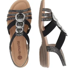 Remonte Damen Sandale Gummizug Schmuckelemente schwarz S14 R3605-02