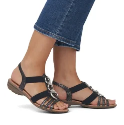 Remonte Damen Sandale Gummizug Schmuckelemente schwarz S14 R3605-02