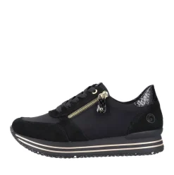 Remonte Damen Schnürschuh Sneaker Plateausohle gestreift Wechselfußbett schwarz S22 D1316-01