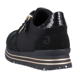 Remonte Damen Schnürschuh Sneaker Plateausohle gestreift Wechselfußbett schwarz S22 D1316-01