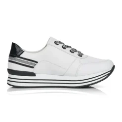 Remonte Sneaker Schnürer Leder Reißverschluss weiss kombi softfoam D1312-80