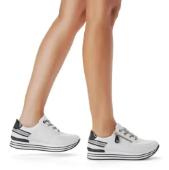 Remonte Sneaker Schnürer Leder Reißverschluss weiss kombi softfoam D1312-80