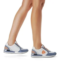 Remonte Sneaker Schnürer Leder blau kombi softfoam Wechselfußbett  R2527-15