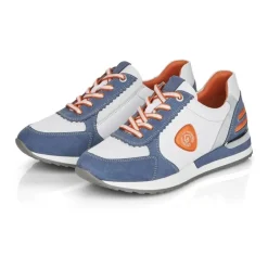 Remonte Sneaker Schnürer Leder blau kombi softfoam Wechselfußbett  R2527-15
