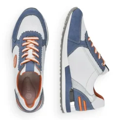 Remonte Sneaker Schnürer Leder blau kombi softfoam Wechselfußbett  R2527-15