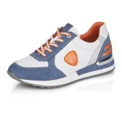 Remonte Sneaker Schnürer Leder blau kombi softfoam Wechselfußbett  R2527-15
