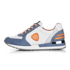 Remonte Sneaker Schnürer Leder blau kombi softfoam Wechselfußbett  R2527-15
