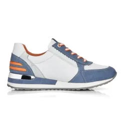 Remonte Sneaker Schnürer Leder blau kombi softfoam Wechselfußbett  R2527-15