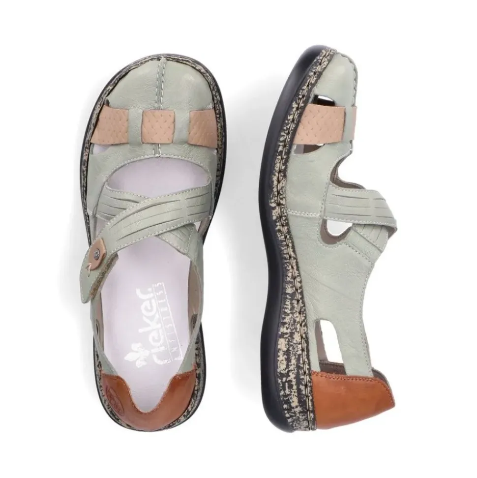 Rieker Antistress Damen Ballerina Klettverschluss Riemchen grün S13 46368-52