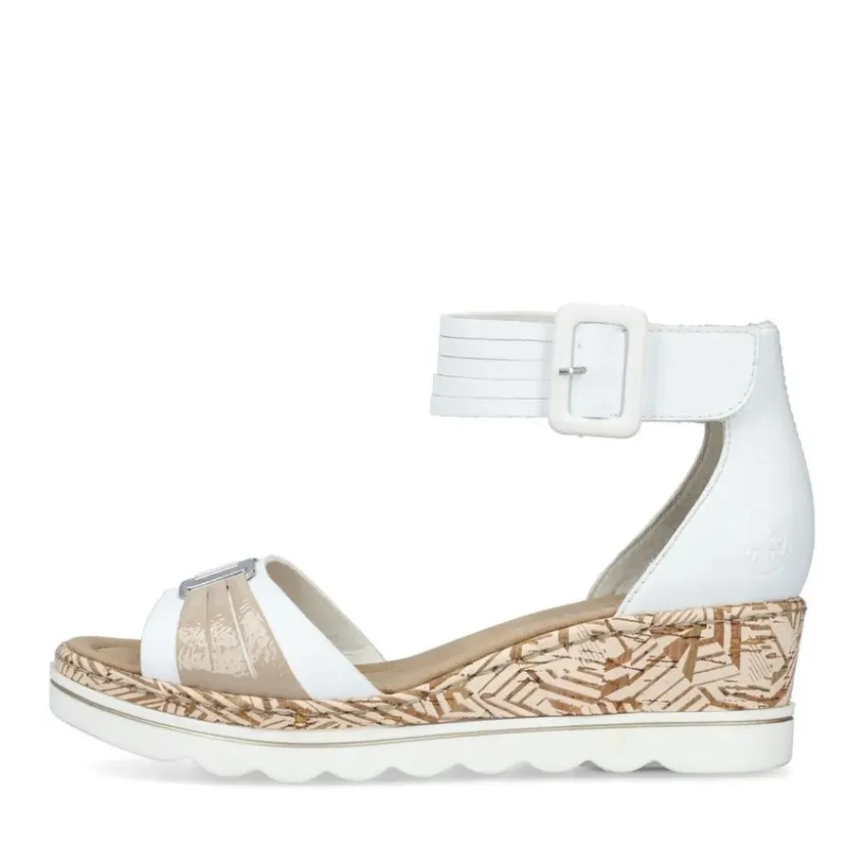 Rieker Antistress Damen Sandalette Keilabsatz Zierschnalle weiß S13 67191-80