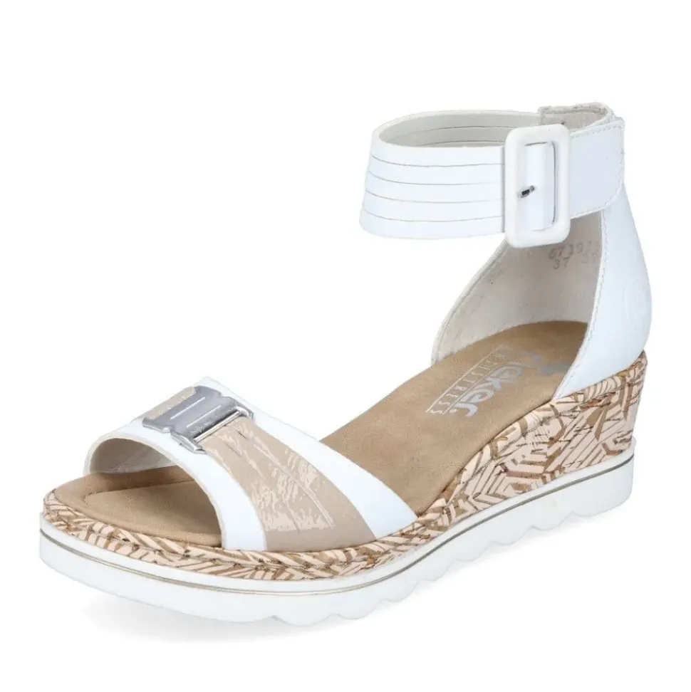 Rieker Antistress Damen Sandalette Keilabsatz Zierschnalle weiß S13 67191-80