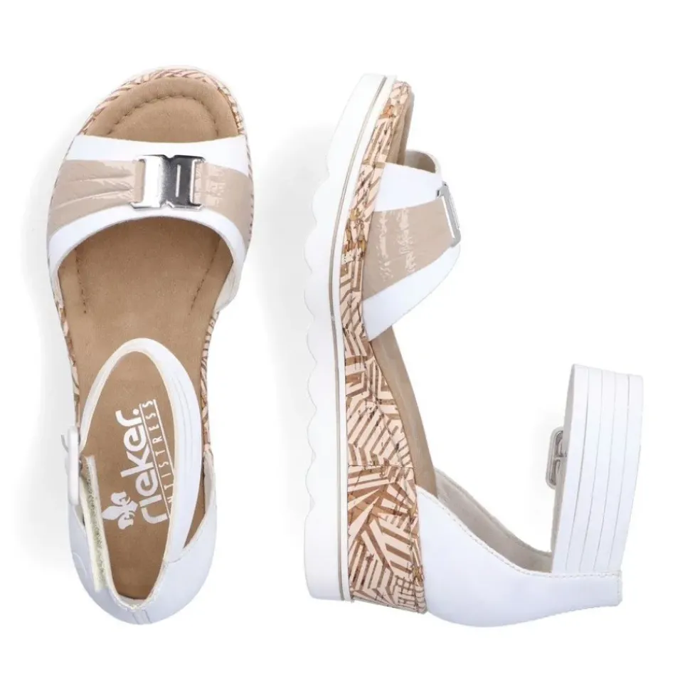 Rieker Antistress Damen Sandalette Keilabsatz Zierschnalle weiß S13 67191-80